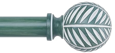 HTZON Boho-Gardinenstangen aus Holz für Fenster: dekorative Gardinenstange aus Holz für Schlafzimmer, Wohnzimmer, robuste, verstellbare, rustikale Bambus-Gardinenstangen mit Holzmaserung, grün,