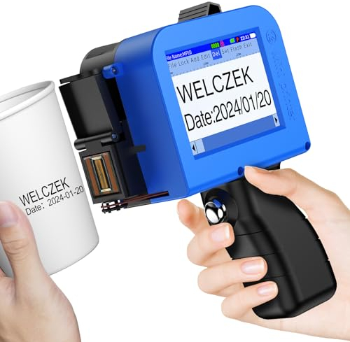 WELCZEK MP10 Mini Handdrucker mit schnell trocknender Tintenpatrone, Taschen-Tintenstrahl-Kodierungsgerät für Datum/Logo/Barcode/QR-Code/Chargennummer, tragbarer Hand-Tintenstrahldrucker