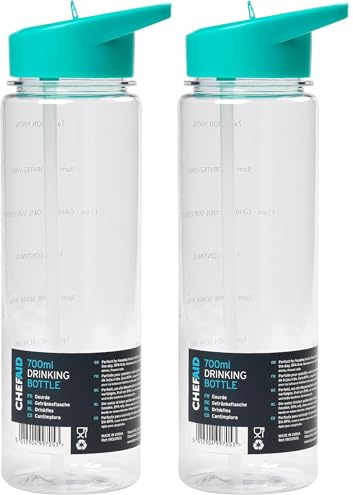 Chef Aid 700ml Drinks Bottle, Includes Visual Water Intake Markings, Suitable for Hot and Cold Drinks, Fridge and Freezer Safe, BPA Free (Pack of 2)
