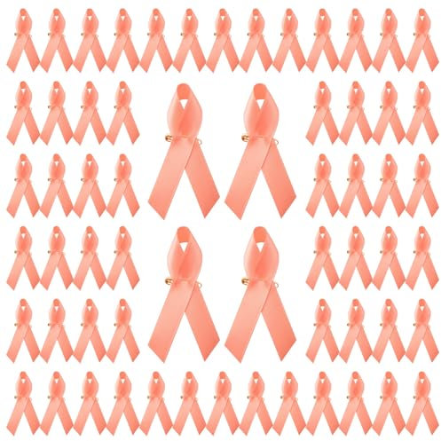 WANDIC Lot de 200 Broches en Satin pêche avec Ruban de Sensibilisation au Cancer de l'utérus de l'endomètre pour Femme Décoration de vêtements, Polyester
