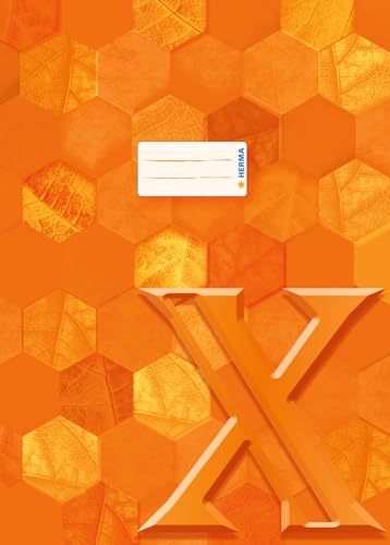 HERMA 20082 Heftumschlag A4 Karton Orange, 10 Stück, veredelte Hefthülle mit Beschriftungsfeld aus stabilem & extra starkem Papier, Heftschoner mit Hexagon Muster Motiv für Schulhefte, farbig