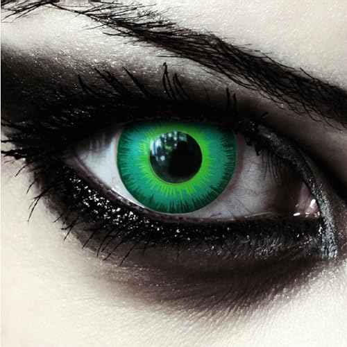 DESIGNLENSES, Gift- grüne farbige Kontaktlinsen mit Stärke, 1 Paar (2 Stück), für Halloween Karneval Joker Kostüm, weiche Monatslinsen Farblinsen, Green Elfe -4,50