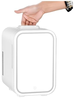 JXUFGYES Mini-KüHlschrank mit LED-Spiegel (8 Liter/8 Dosen), Tragbarer 12-V-Hautpflege-KüHlschrank, KüHler Und WäRmer für Hautpflege, GeträNke, Lebensmittel, Zuhause, BüRo Und Auto