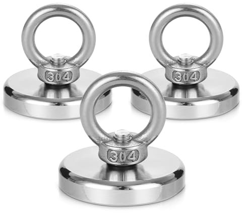 Toaren Groß 50kg Magnete Stark,42 mm Durchmesser Neodym Magnet 3 Stück Super Starker Angelmagnet,Extra Starke Magnetfischen mit Öse Magneten für Magnetisches Fischen Teichbergung Zuhause Seen Rasen