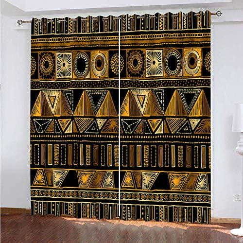 Gardinen Wohnzimmer Kinderzimmer Ösenvorhang Blickdicht Vorhänge 2Er Set 270X300cm (HxB) 3D Goldener Ethno-Stil Muster Verdunkelungsvorhang Schlafzimmer Fensterdekoration Thermovorhang