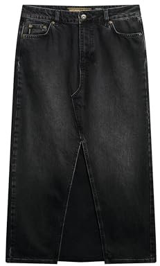Superdry Damen Denim-Maxirock mit Schlitz Kericho Schwarz 28