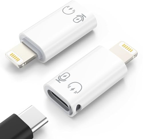 MoKo Adaptateur USB C vers Lightning, Adaptateur Lightning Mâle vers USB C Femelle pour iPhone 14/13/12/11 Pro Max/iPad/iPod/AirPods, Support de Charge, Transferts de Données, Casques et OTG, Blanc