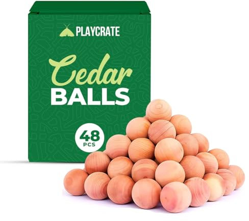 Playcrate 48-Pack Cedarwood Moth Repellent Balls - 100% Natural Cedar Moth Protection for Wardrobes Effective, Long-Lasting Anti-Moth Treatment for Home