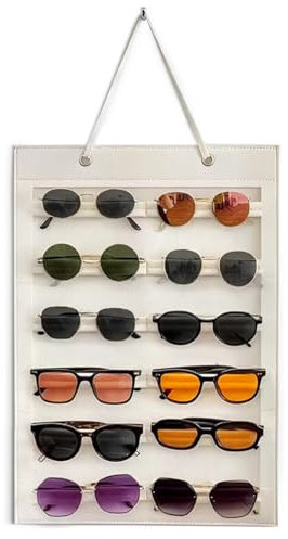 HSKRKOW 1 Pezzi Porta Occhiali Da Parete, Occhiali Da Sole Appesi Organizer, Organizer Occhiali Da Sole Con 12 Scomparti A Prova Di Polvere, Pieghevole Borsa Per Appendere Gli Occhiali Per Casa