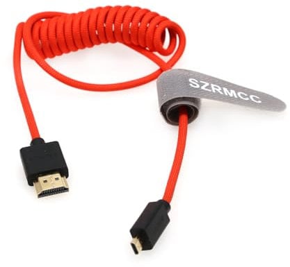 SZRMCC 8K 2.1 Micro HDMI auf HDMI High Speed Spiralkabel Geflochtenes Kabel für Go-Pro Hero 3/4 Canon EOS M5 Sony A6000 A7III RX10 Nikon B500 Z6 Raspberry Pi 4 Atomos Ninja 2 Monitor