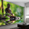 Art Papier Peint Intissé Art De Méditation Bougie Feuilles De Bambou, Vert Papier Peint Photo 300 x 210 cm (L x H), pour Fresque Murale 3D HD pour Salon Chambre Cuisine