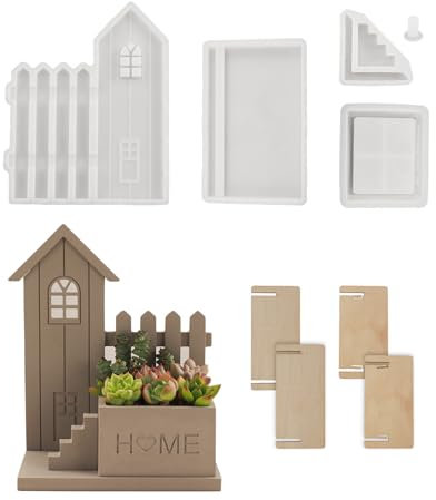 Xidmold Silikonform Haus Kerzenhalter, Beton Blumentopf, Gipsform, Zement Sukkulenten Pflanzgefäße (B)