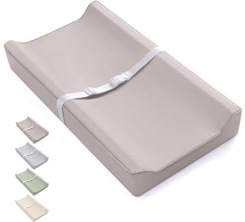 Blissful Diary Vegan Leather Baby Changing Pad with Waterproof & Wipe-Clean PU Cover, Standard Size Cozy Diaper Changing Pad for Dresser and Table, Taupe
