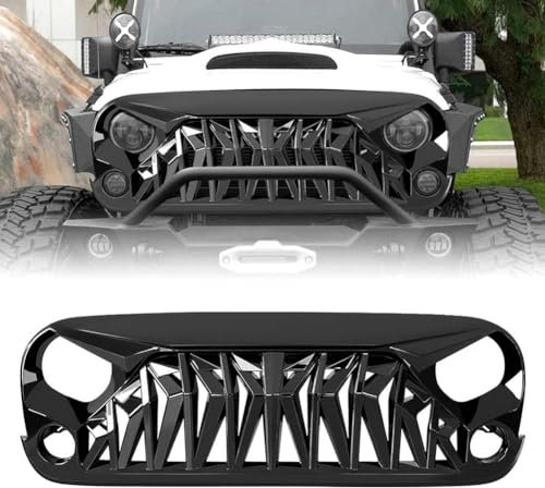 LeLEEEE per Jeep Wrangler JK JKU Rubicon Sahara Sport 2007-2017 Auto Anteriori Paraurti Griglie Radiatori,Anteriore Griglia della Mascherine,A-Black