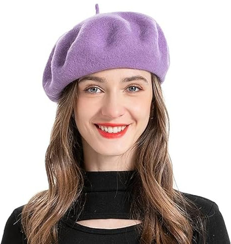 ZKGYUS Baskenmützen für Damen, Französische Baskenmütze, Klassishe Basken Mütze, Mode Barette Mütze, Barett Franzosen für Frühling Herbst Winter (Lila)