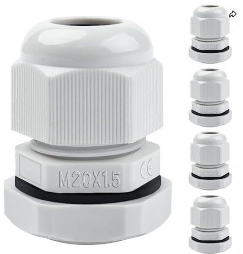 8 Stück Kabelverschraubung, Kabeldurchführung Wasserdicht M20/M25/M32, Wasserdichte Kabeldurchführung, Kunststoff Nylon Kabeldurchführungen, Weiß (M20)