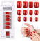 24 Pcs Press On Nails Short Bright Red Fake Nails with Adhesive Soft Gel Backing Short Oval Nails Glue On Nails French Tips Acrylic Full Cover False Nail Kit with Mini Nail File for Women and Girls