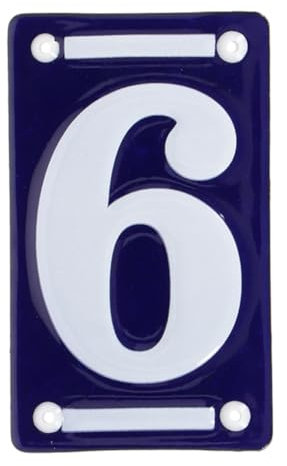 MAISONICA French Blue & White Number Door Numeral - Traditional Embossed Enamelled Sign Plaque - No 6