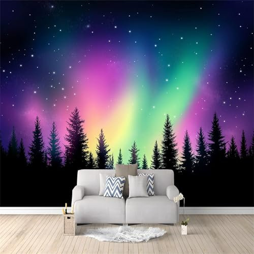 Tapete Natürlicher Sternenhimmel, Polarlicht Mustertapete Fototapete 3d Effekt 300 x 210 cm Tapeten Wohnzimmer Schlafzimmer Jugendzimmer Büro Flur Hotel Spa Bunt Design Wand Dekoration
