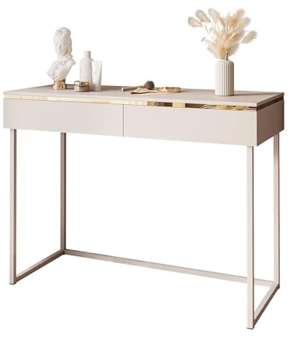 lukmebel - Schminktisch mit Schubladen - Konsolentisch Schmal mit Beinen in Gold - Make Up Tisch Frisiertisch Kosmetiktisch Konsoleb Matt Kaschmir Gold - Aurora
