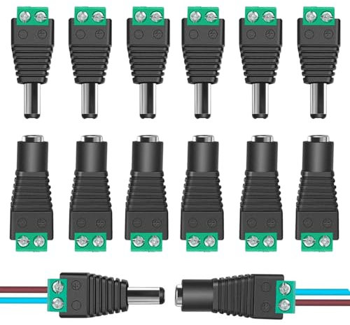 12 connettori di alimentazione CC maschio femmina da 12 V, 2,1 x 5,5 mm, jack CC, adattatore per terminale a vite, per telecamere di sicurezza CCTV, strisce luminose a LED per una trasmissione di