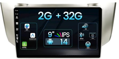 MISONDA 9 IPS Android 14 Autoradio Stereo 2 Din Für Lexus RX300 RX330 RX400H/Toyota Harrier Kamera/GPS/DAB/Lenkradsteuerung/4G/WiFi/BT/Mirrorlink/FM/AM/RDS-2G + 32G