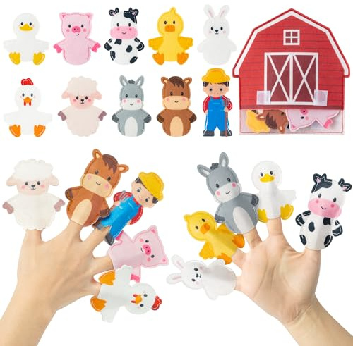 COcnny - Fingerpuppen Bauernhoftiere, 66 Stück Farm-Filz-Puppen mit 6 Scheunentüten, Bastelset für Kinder, machen Sie Ihre eigene Geschichte, Rollenspielzeug für
