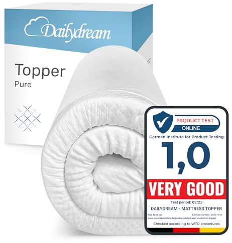 Dailydream Memory Foam Mattress Topper Small Single 75x190x3.5 cm | Viscoelastic memory foam, non-slip underside, washable cover, 3.5 cm high, up to 60kg, Edition Pure