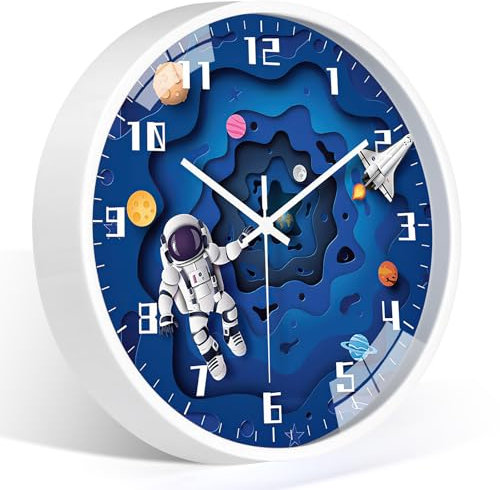WEEKSUN Reloj de pared infantil de 25 cm, silencioso, fácil de leer, números arábigos blancos, adecuado para salón, dormitorio, aula, azul oscuro