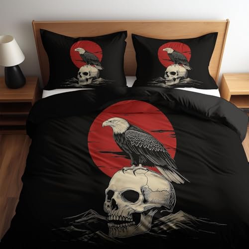 Generisch Bettwäsche 135 x 200 cm Tieradler Rot So Bettwäsche Bettbezug Set, Mitternachtsschwarz Bettwäsche-Sets und 1 Kissenbezug 80 x 80 cm für Kinder Jungen Mädchen