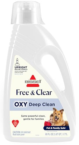 Bissell Free & Clear OXY Carpet Deep Clean Solution, for use in leading upright carpet cleaners, 60oz, Same powerful clean, gentle for families, Hypoallergenic formulation without dyes or fragrance