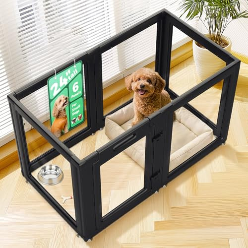 FXW AuraSpace Klarer Acryl-Auslauf für Innen, 60 cm, 6-teilig | Freie Sicht, Modernes Wohnambiente, Keine Kletterstäbe, Werkzeuglos, Für Welpen und kleine Hunde