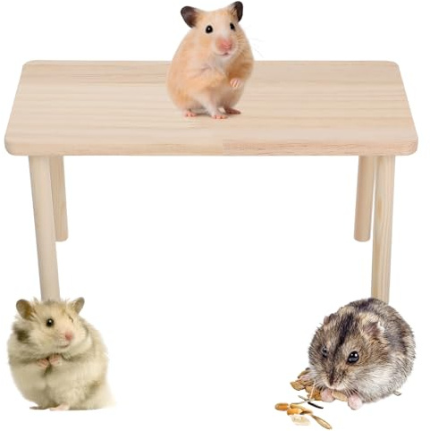HJZHI Hamster Plattform aus Holz, 25 x 12 cm Vielseitiges Tisch Zubehör für Rennmäuse, Hamster, Kleine Haustiere Zubehör