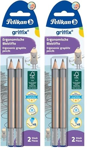 Pelikan griffix ergonomische Dreikant-Bleistifte aus Holz, Minen-Stärke HB, 2 Stück (Packung mit 2)
