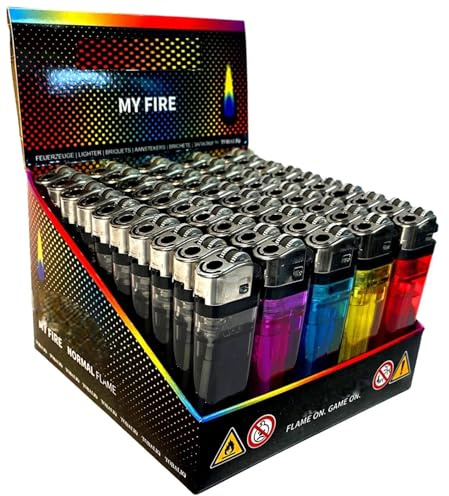 100 x Einwegfeuerzeuge in Display einstellbare Flamme Lighter 2X 50 er Pack | Einweg Feuerzeug mit Reibrad