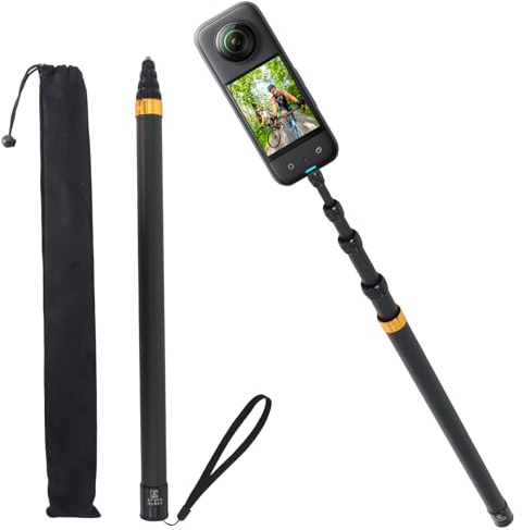Perche Selfie Invisible 300cm Carbone Compatible Insta-360 X3 X2 One RS | Perche Télescopique Réglable 46-300cm avec Filetage 1/4, compatible avec ONE R, GO 2, ONE X Caméras