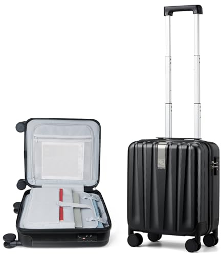Hanke 16 Inch Underseat Suicase Airline Approved Cabin Luggage Hard Shell Carry on Suitcase with Wheels and TSA Lock for Weekender Travel Case, Jet Black