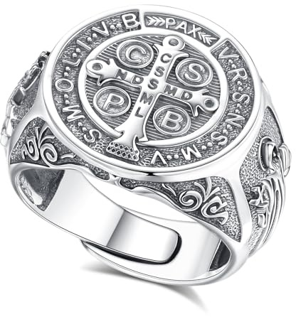 AEONSLOVE Heiliger Benedikt/Erzengel Michael Ring Silber 925 für Herren Damen, Verstellbarer Kreuz Kruzifixe/Heiliger Christophorus/Judas Ring, Offener Ringe Verstellbar Daumenring