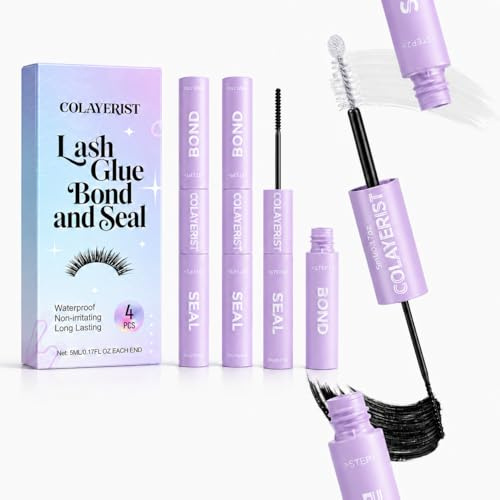 COLAYERIST 4 Stück Wimpernkleber Bond and Seal Lash Glue, Wimpern Kleber Lashes Kleber Bond und Seal, Langanhaltender Wasserfest Wimpern Extensions Kleber für DIY Cluster Lashes, (5ml+5ml)/Stück