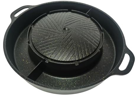 QUILSTM Parrilla redonda para barbacoa, versátil, antiadherente, para cocinar al aire libre, bandeja para carne, funcional y para organizar barbacoas, Negro, METRO