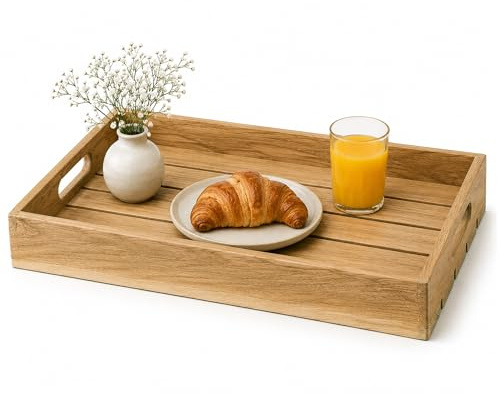 Eichentablett aus Massivholz – Serviertablett aus Eiche mit hohem Rand – Wahlweise 55 x 40 x 8 cm oder 50 x 35 x 8 cm – Holztablett für Frühstück, Küche und Dekoration (55x40x8cm)