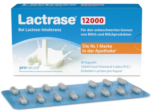 pro natura Lactrase 12000 – 90 Lactase Kapseln bei Lactose-Intoleranz, für den unbeschwerten Genuss von Milch und Milchprodukten