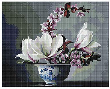 GMMH Diamond Vollbedeckung mit Holzrahmen Painting Set Bild 40 x 50 Diamant Malerei Stickerei Handarbeit Basteln Mosaik Steine Blumen Korb Haus am Bach (GF1409)