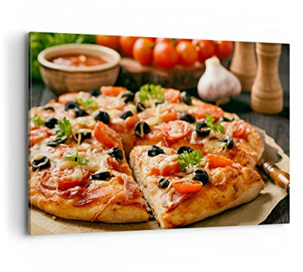 Bilder auf Leinwand 100x70cm Leinwandbild mit Rahmen Pizza Käse Tomaten Groß Wanddeko Bild Schlafzimmer Küche Deko Wandbilder Dekoration Wohnzimmer Wall Decor Canvas Wand Kunstdruck Art AA100x70-3907