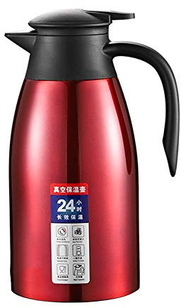 GUOCU Carafe à café Cafetière Thermos Boisson Bouilloire Ménage Bouteille d'eau Pichet Isotherme à Double paroi sous Vide,Rouge,2 L
