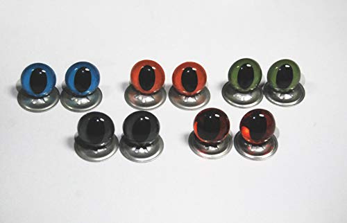 celloexpress 12mm Mixed Cats Eyes with Metal Backs (Pack of 5 Pairs) | Crystal Safety Eyes with Metal Backs Soft Toy Teddy Bear Animal Making