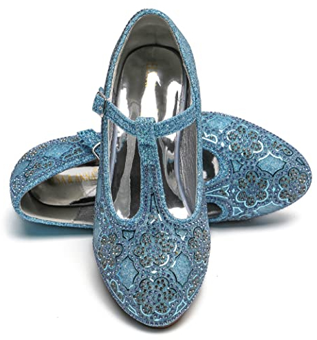 ELSA & ANNA Prinzessin Schuhe Mädchen - 3 cm Hoher Absatz, Glitzer - Für Elsa Kleid, Partys, Fasching, Karneval - High Heels für Kinder (BLU22)