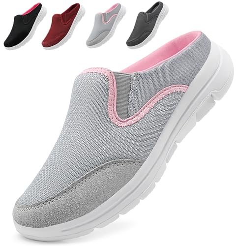 Acfoda Sabots Femmes Été Mules Chaussures de Jardin Respirantes Antidérapantes Maille Clogs Sandales de Plage Pantoufle de Maison Confortable Légères pour Extérieur Gris 37