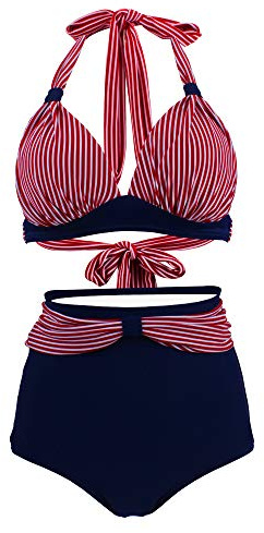 Bslingerie® Women Halter Retro High Waisted Bikini Swimsuit 2 Pcs Set