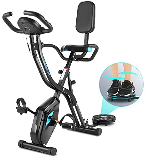 ANCHEER Faltbares Heimtrainer, 10 Stufen, magnetisch, mit App, Halterung für Tablet, Gewichtskapazität: 120 kg (Schwarz (Rückenlehne+Taillendrehung))